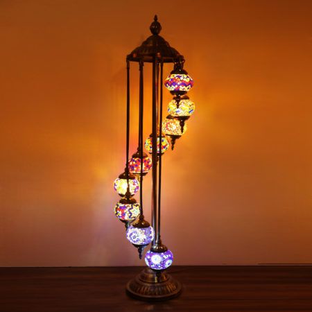9-Globe Turkish Moroccan Mosaic Floor Lamp – Handmade Bohemian Tiffany Style