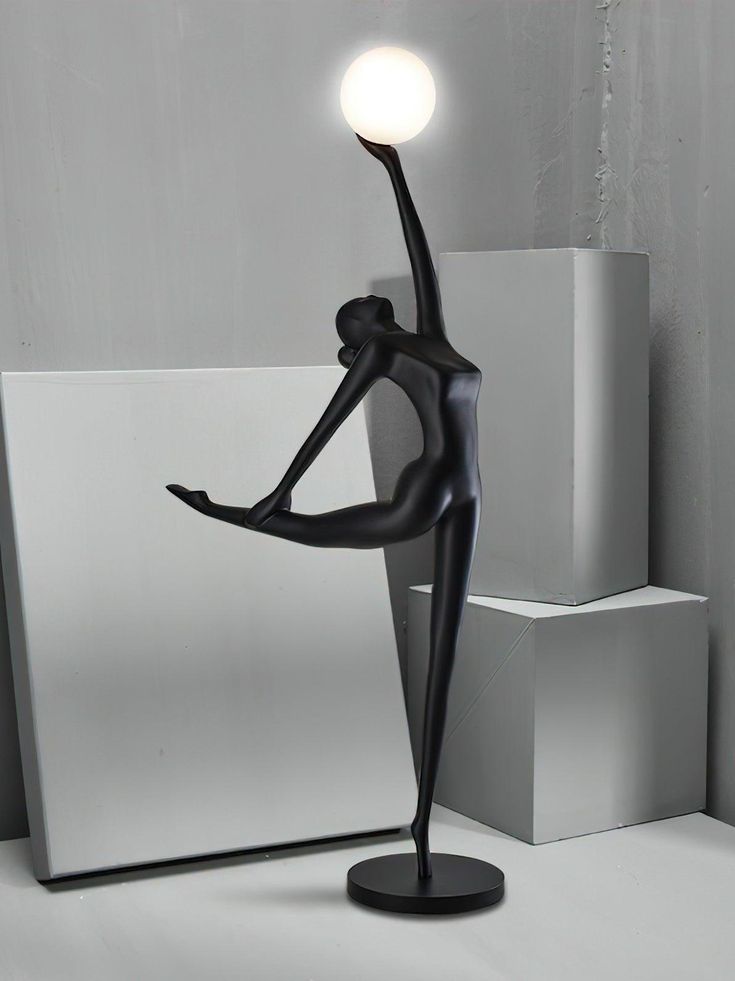 Sculpture Floor Lamp– Artistic Resin Figure Standing Light with Glass Shade for Living Room, Bedroom, Hotel & Gallery Decor