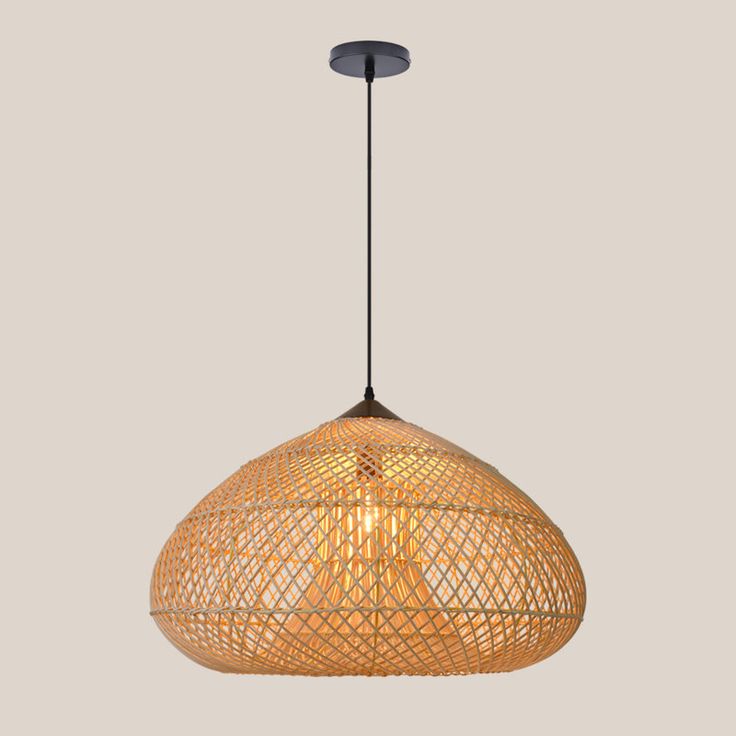 Handwoven Rattan Chandelier Pendant Light – Rustic Boho Hanging Lamp for Dining & Kitchen