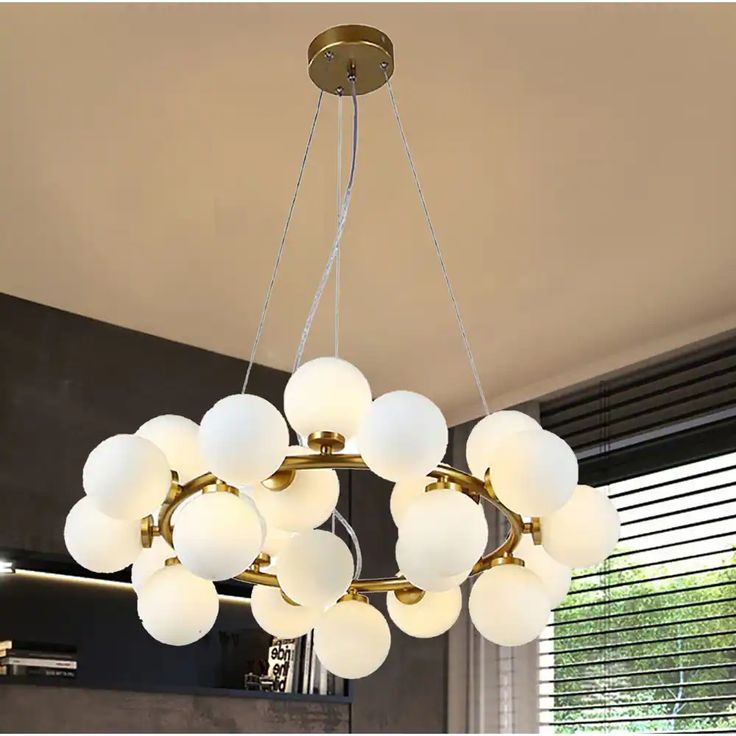 Golden 25‑Light Round Chandelier – Luxe Glass Globe Ceiling Fixture