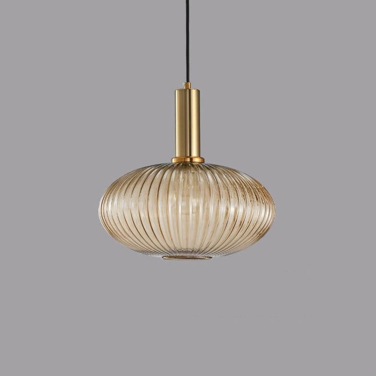 Modern Amber Glass Pendant Light – Gold Copper Hanging Chandelier LED Ceiling Fixture for Kitchen, Dining Room & Living Spaces