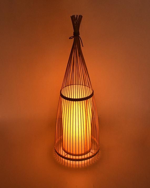 Handcrafted Bamboo Tapered Floor Lamp – Warm Ambient Light for Bedroom & Living Room Decor