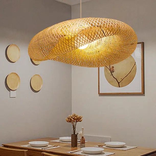 Retro Nordic Bamboo Pendant Light – Handwoven Rattan Bird Nest Chandelier E27