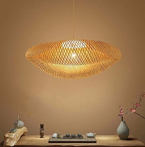 Retro Nordic Bamboo Pendant Light – Handwoven Rattan Bird Nest Chandelier E27