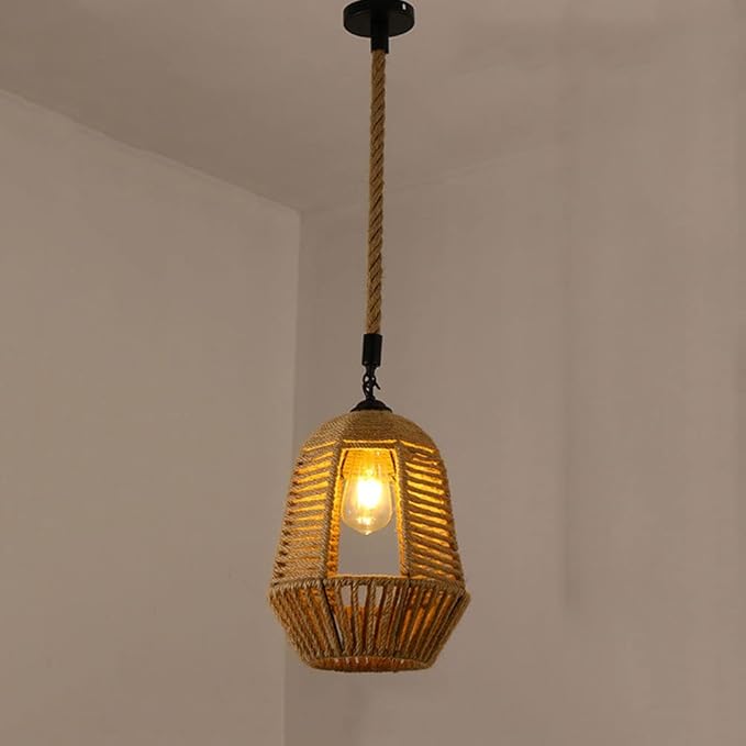E27 Hand-Woven Hemp Rope Pendant Light – A Creative Blend of Vintage and Modern Style
