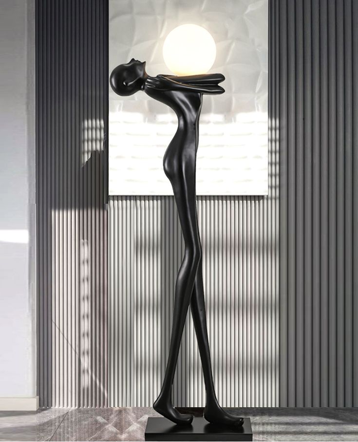 Modern Humanoid Sculpture Floor Lamp – Black Resin LED Art Light for Hotel Lobby & Home Decor (1.8M)