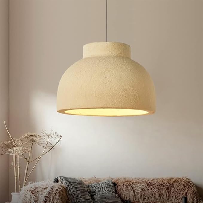 Wabi Sabi Yellow Bowl Shade Pendant Light β Japanese Concrete Look Dome Lamp for Modern Interiors 40 C.M