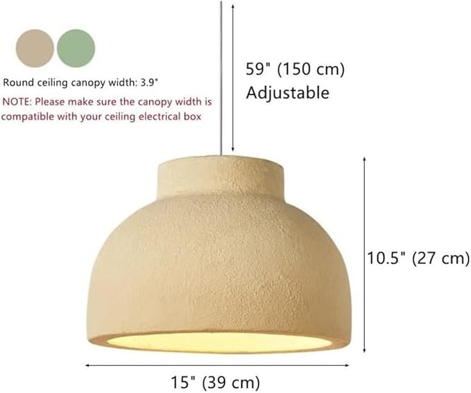 Wabi Sabi Yellow Bowl Shade Pendant Light β Japanese Concrete Look Dome Lamp for Modern Interiors 40 C.M