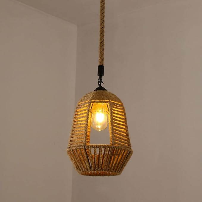E27 Hand-Woven Hemp Rope Pendant Light – A Creative Blend of Vintage and Modern Style