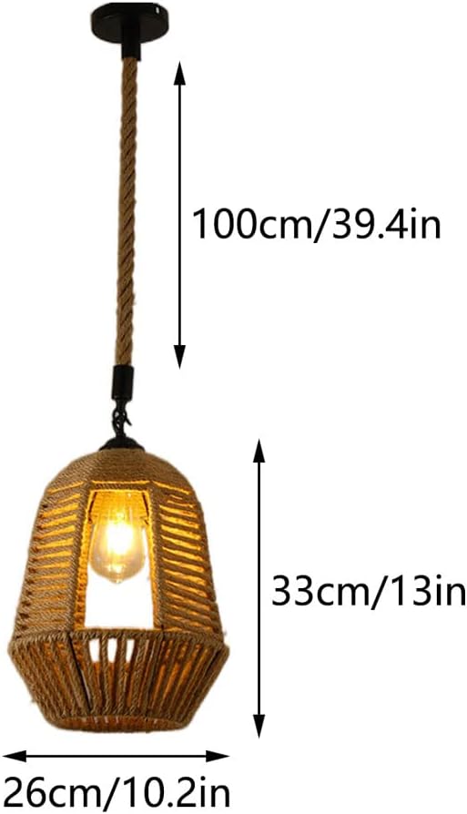 E27 Hand-Woven Hemp Rope Pendant Light – A Creative Blend of Vintage and Modern Style