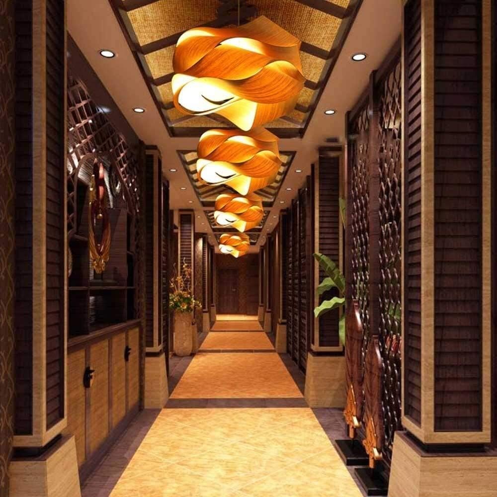 Southeast Asian Wooden Pendant Lamp - Handmade Bamboo Chandelier 30× 60 C.M