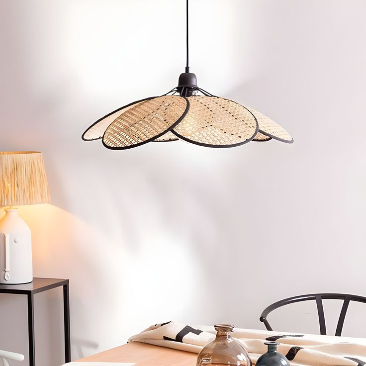 Rattan Petal Rustic Pendant Light β Coastal Boho Bamboo Woven Chandelier 60 C.M