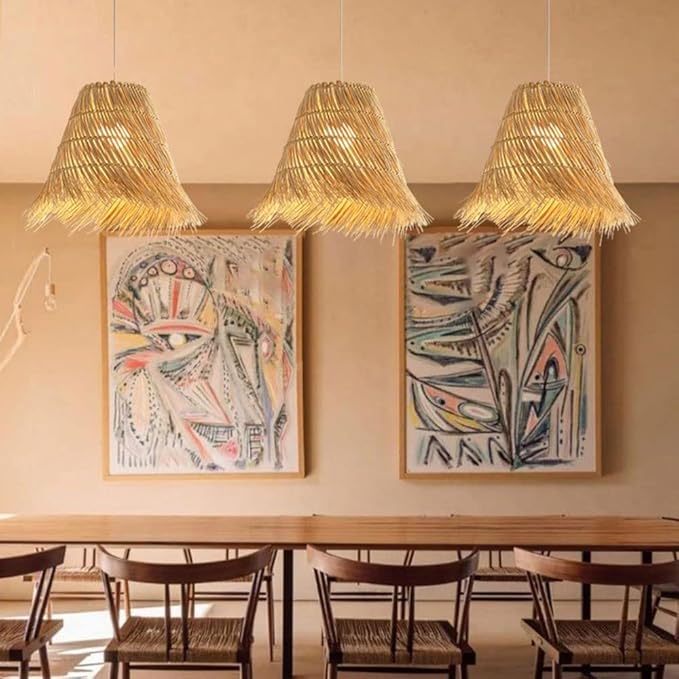 Handwoven Bamboo Rattan Pendant Light β Modern Wicker Ceiling Lamp for Kitchen Island & Living Spaces