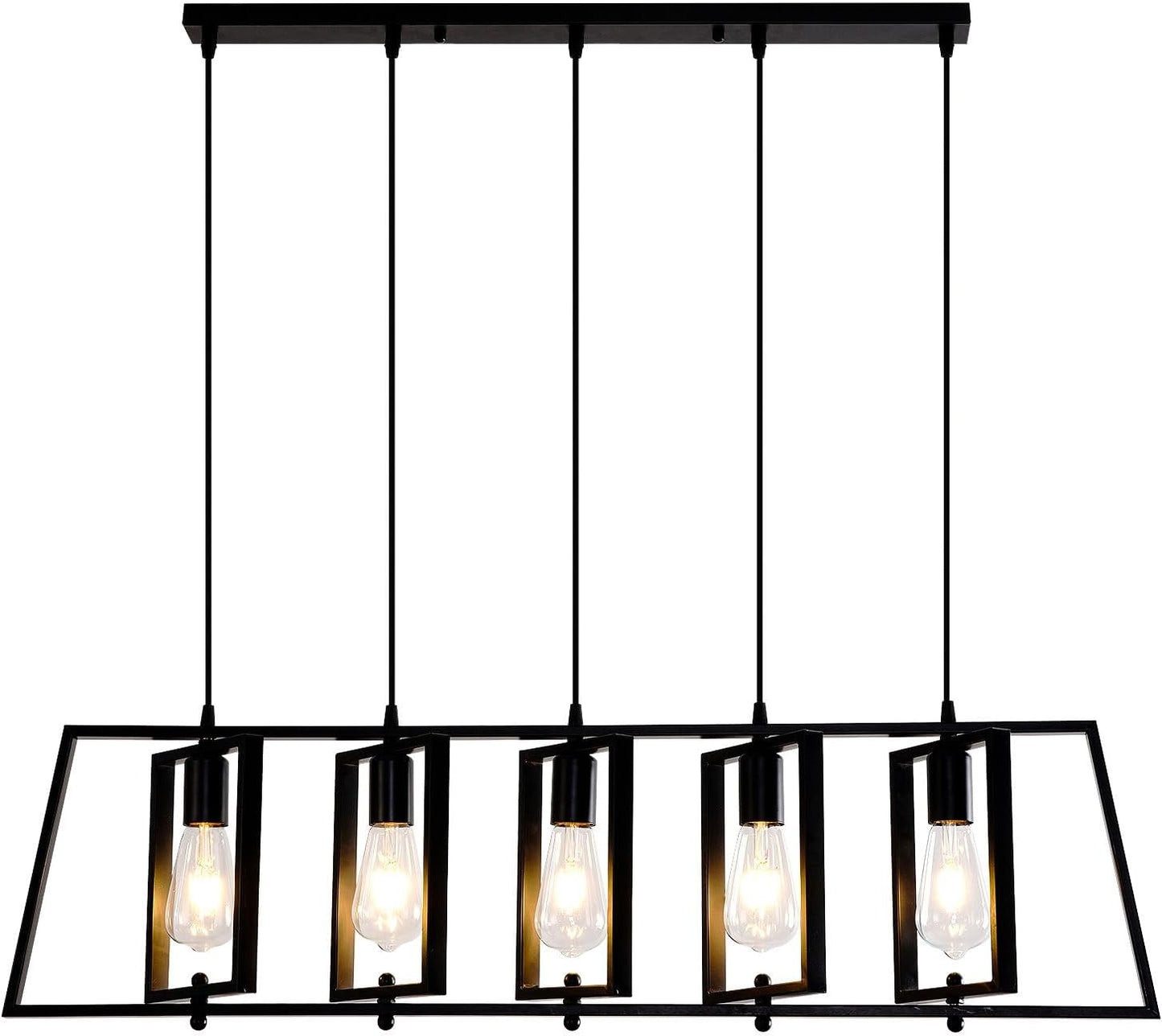 5-Light Farmhouse Kitchen Island Pendant – Rustic Wood & Metal Chandelier for Dining & Living Spaces