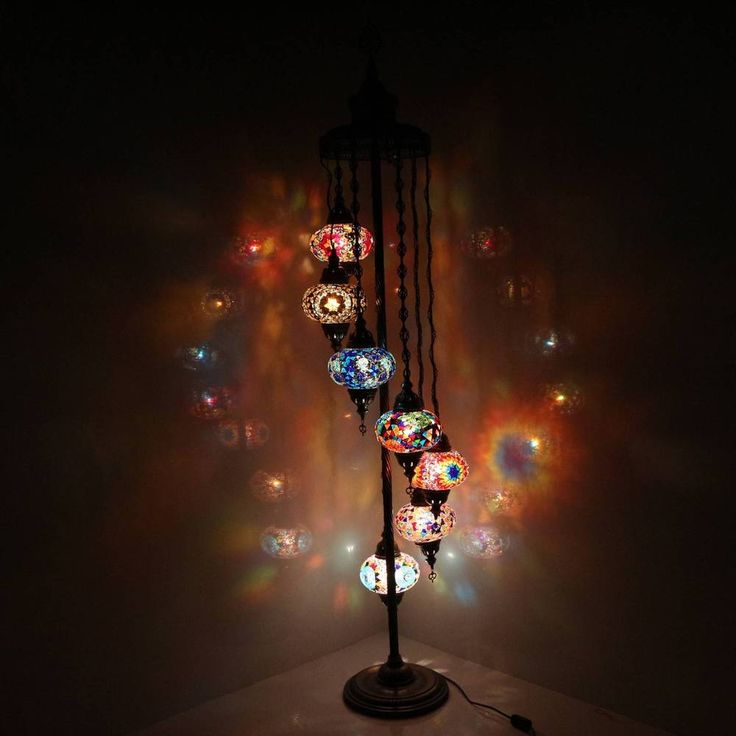 9-Globe Turkish Moroccan Mosaic Floor Lamp – Handmade Bohemian Tiffany Style