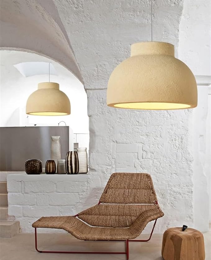 Wabi Sabi Yellow Bowl Shade Pendant Light β Japanese Concrete Look Dome Lamp for Modern Interiors 40 C.M