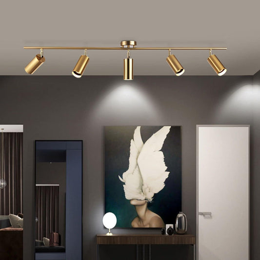 Modern 5-Light LED Track Lighting Kit – Brushed Brass Adjustable Ceiling Spotlights for Kitchen & Living Spaces