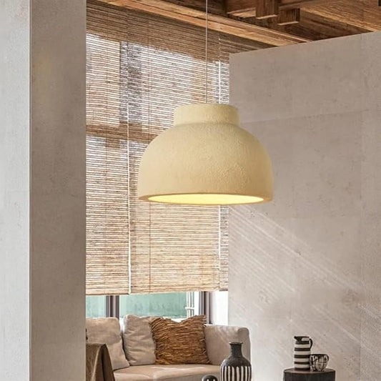 Wabi Sabi Yellow Bowl Shade Pendant Light – Japanese Concrete Look Dome Lamp for Modern Interiors 40 C.M