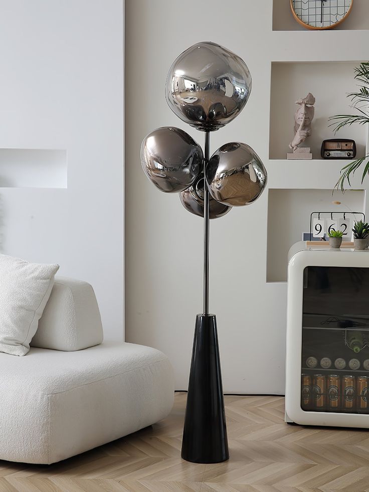 Lava Column Floor Lamp – Smoke Gray & Black Elegance