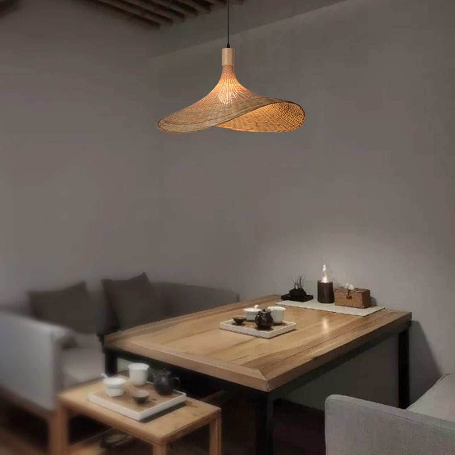 Straw Hat Bamboo Woven Pendant Light β Handmade Rattan Ceiling Lamp 50 C.M