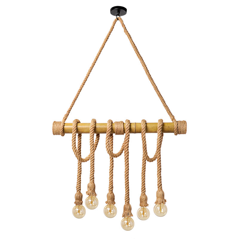 Vintage Rope Hanging Pendant Light – Rustic Industrial Ceiling Lamp (Golden)