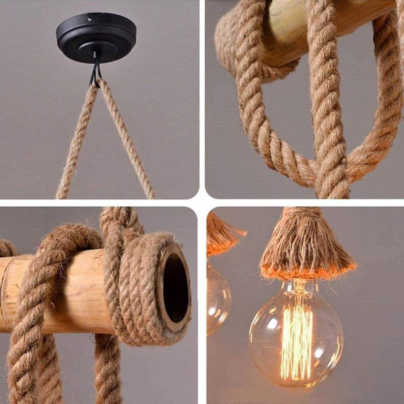 Vintage Rope Hanging Pendant Light – Rustic Industrial Ceiling Lamp (Golden)