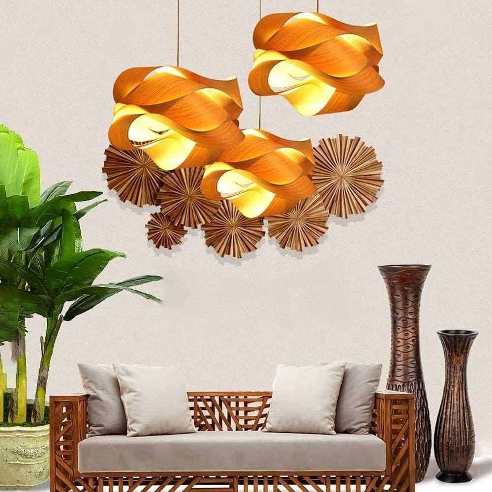 Southeast Asian Wooden Pendant Lamp - Handmade Bamboo Chandelier 30× 60 C.M