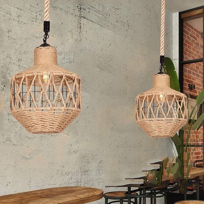 Industrial Hemp Rope LED Chandelier – Fusion of Retro & Modern Design
