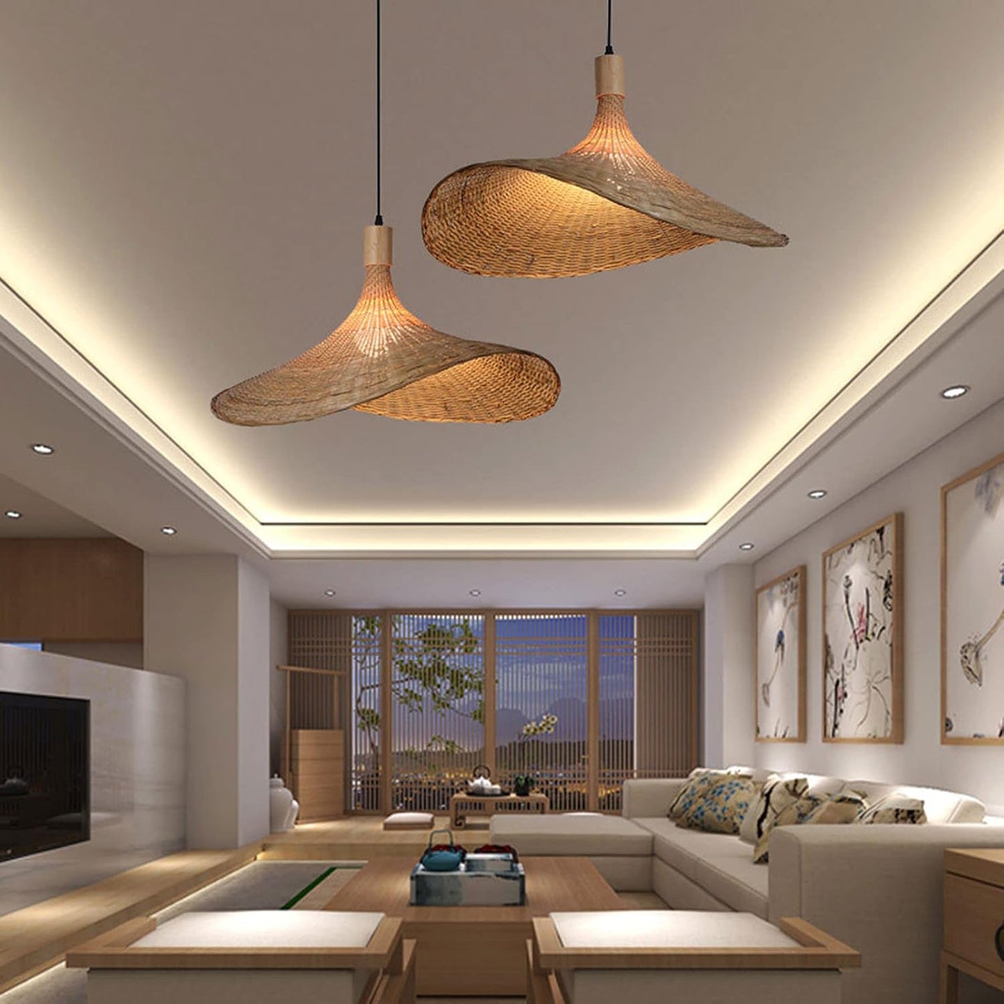 Straw Hat Bamboo Woven Pendant Light β Handmade Rattan Ceiling Lamp 50 C.M