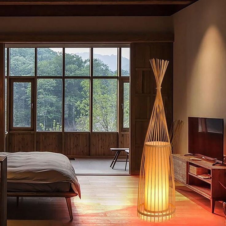Handcrafted Bamboo Tapered Floor Lamp – Warm Ambient Light for Bedroom & Living Room Decor