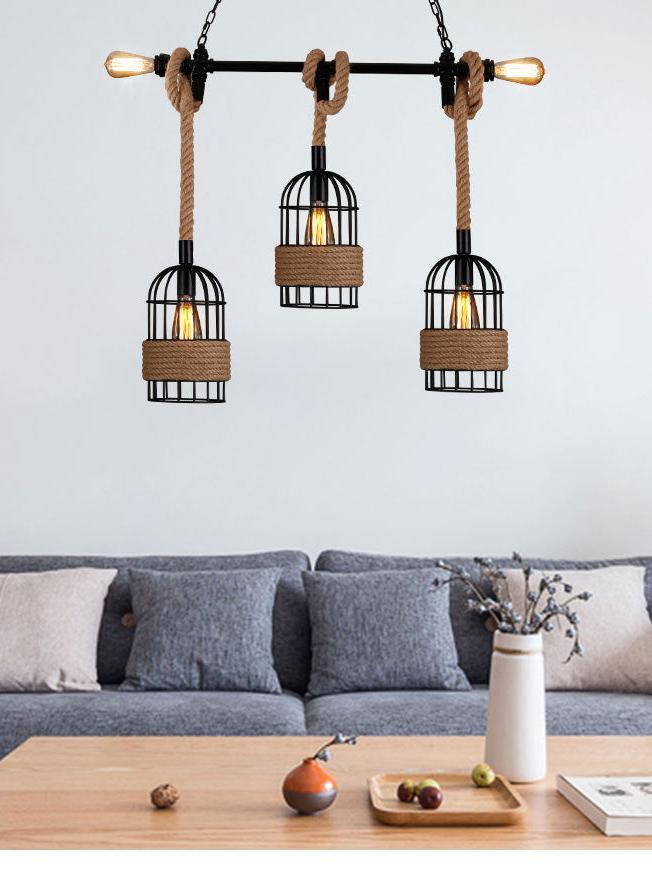 Luxury Industrial Wind Chandelier with Hemp Rope & Water Pipe Design