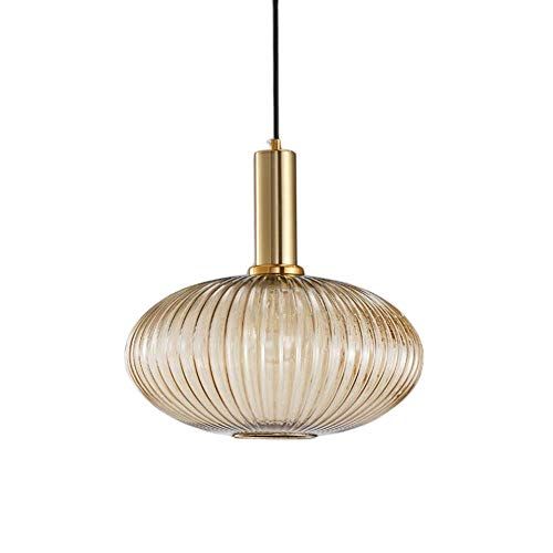 Modern Amber Glass Pendant Light – Gold Copper Hanging Chandelier LED Ceiling Fixture for Kitchen, Dining Room & Living Spaces