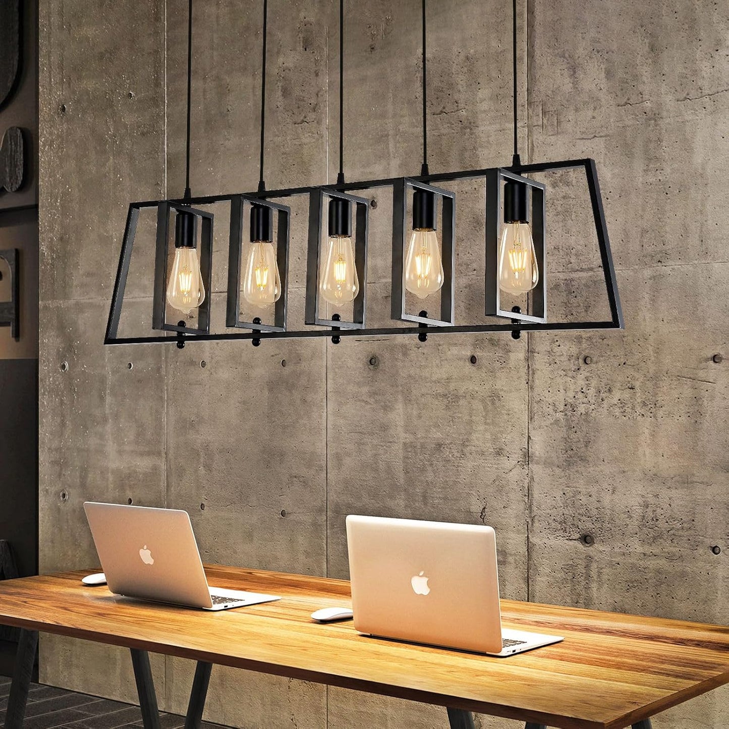 5-Light Farmhouse Kitchen Island Pendant – Rustic Wood & Metal Chandelier for Dining & Living Spaces
