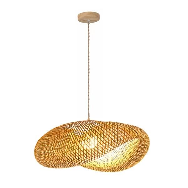 Retro Nordic Bamboo Pendant Light – Handwoven Rattan Bird Nest Chandelier E27