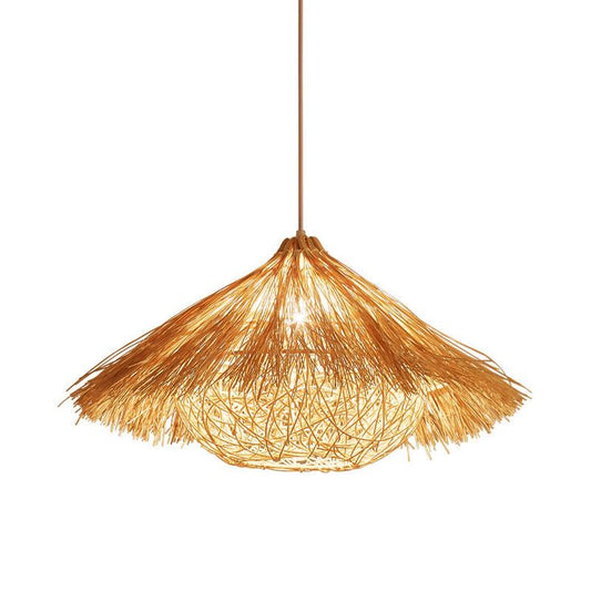 Round Cone Straw Hat Shape Rattan Pendant Light for Kitchen Island