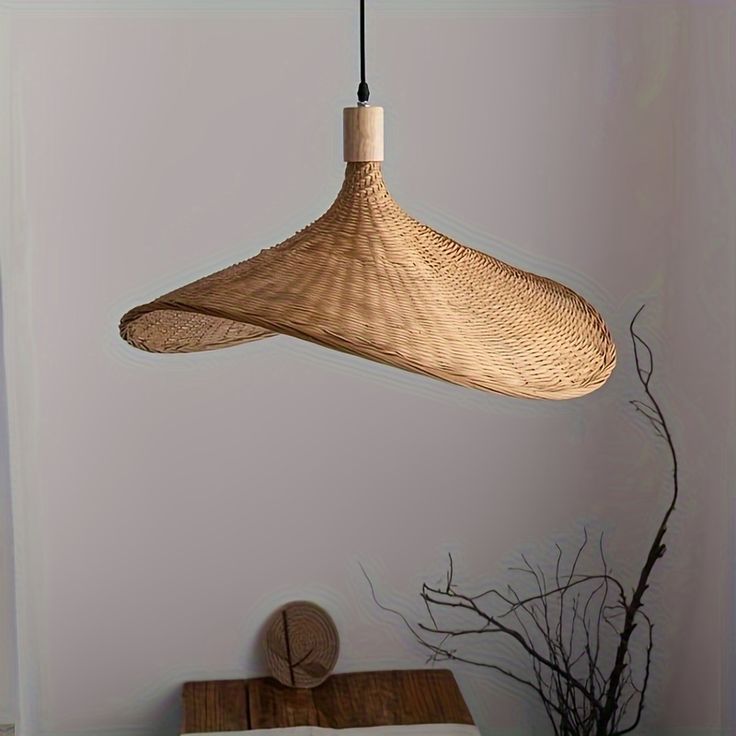 Straw Hat Bamboo Woven Pendant Light β Handmade Rattan Ceiling Lamp