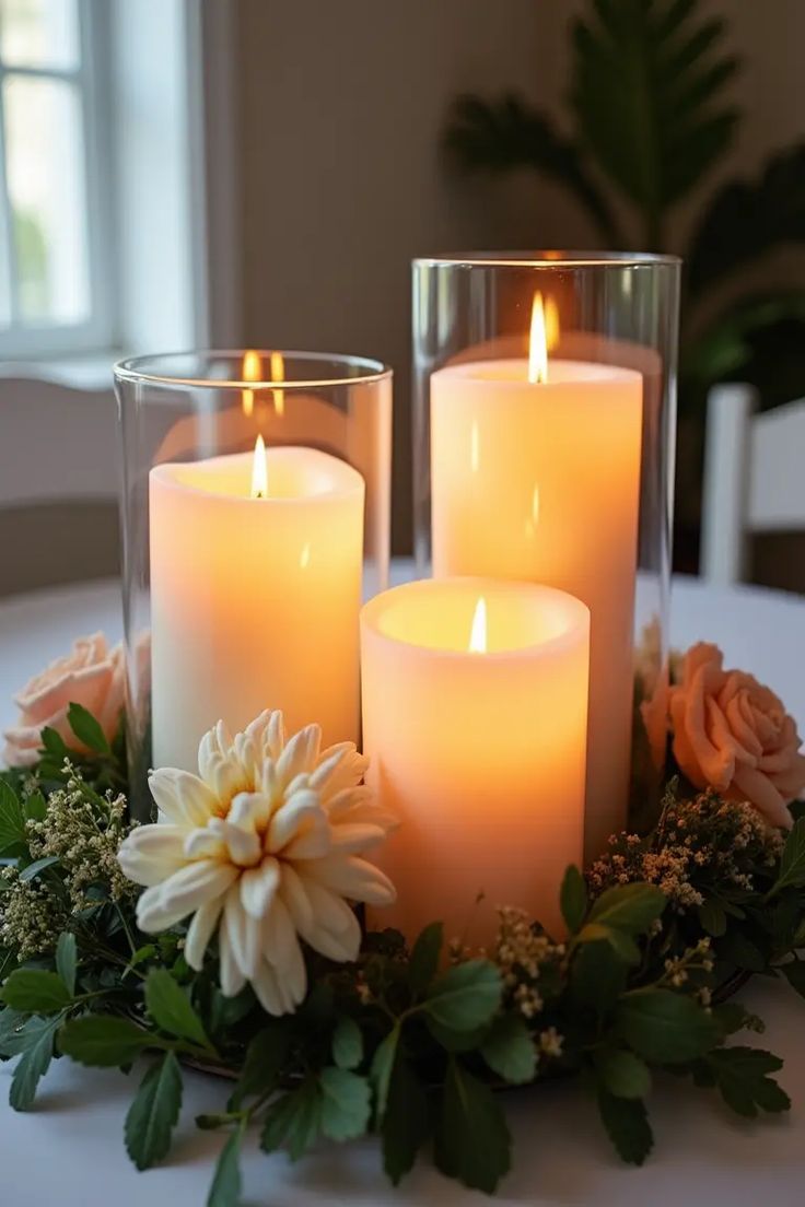 Set of 3 White Flameless LED Candles in Glass Holders