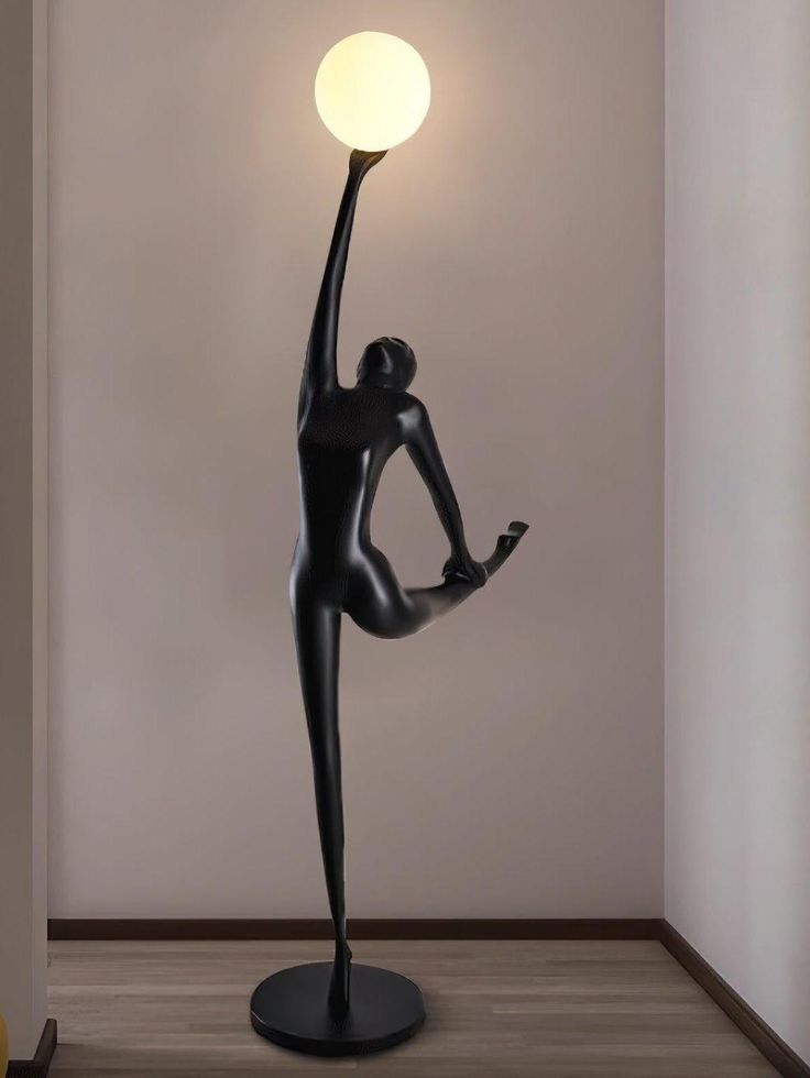 Sculpture Floor Lamp– Artistic Resin Figure Standing Light with Glass Shade for Living Room, Bedroom, Hotel & Gallery Decor