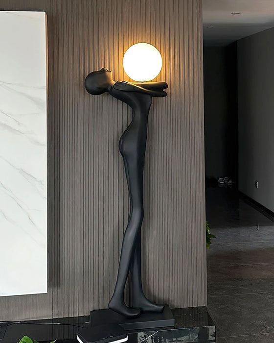 Modern Humanoid Sculpture Floor Lamp – Black Resin LED Art Light for Hotel Lobby & Home Decor (1.8M)
