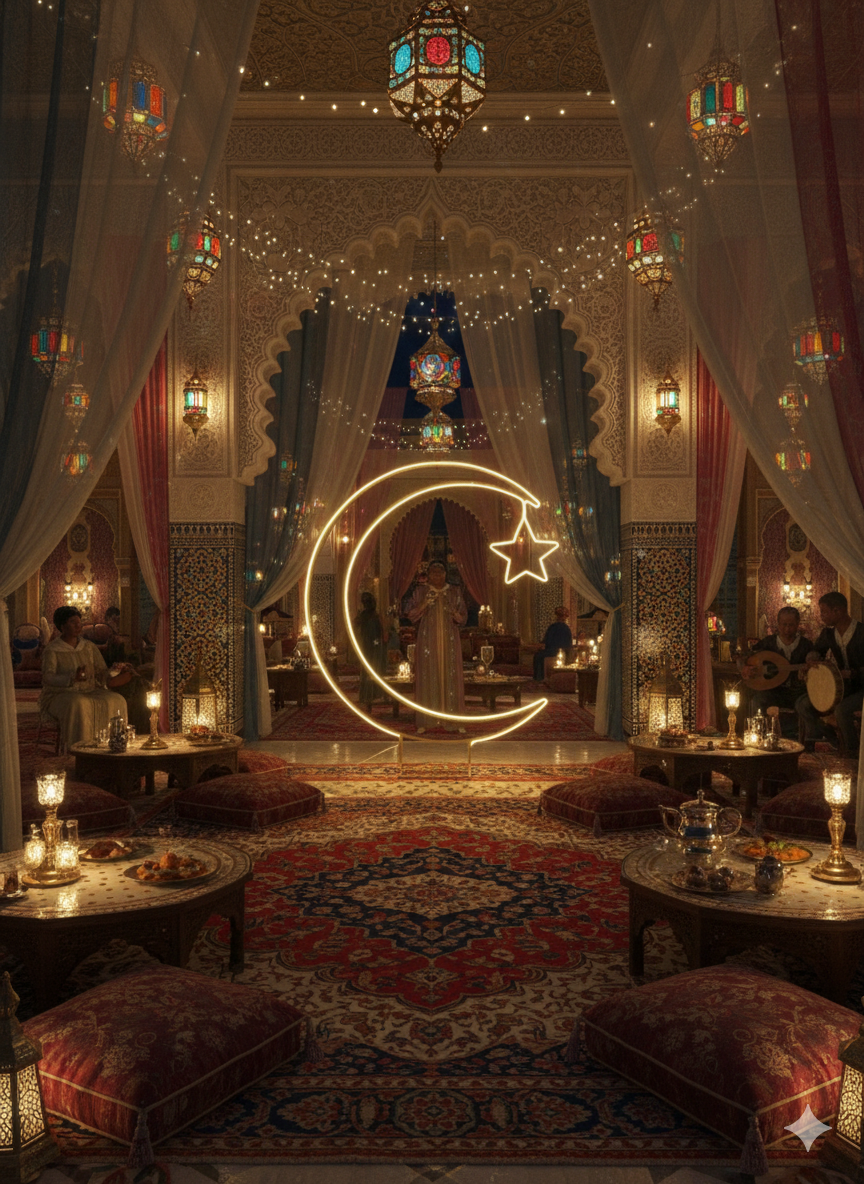 Large Freestanding 3D LED Neon Crescent Moon & Star Installation