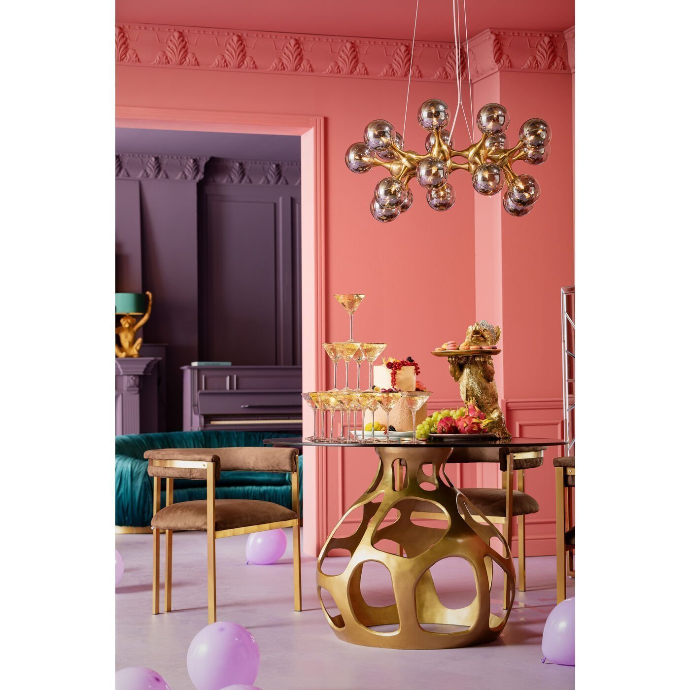 Modern Gold Molecular Chandelier β Smoked 18 Glass Globe Lighting