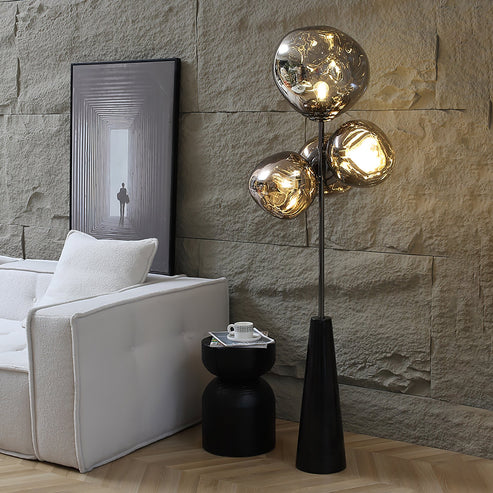 Lava Column Floor Lamp – Smoke Gray & Black Elegance