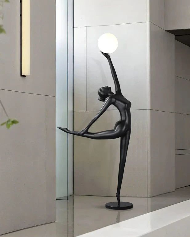 Sculpture Floor Lamp– Artistic Resin Figure Standing Light with Glass Shade for Living Room, Bedroom, Hotel & Gallery Decor