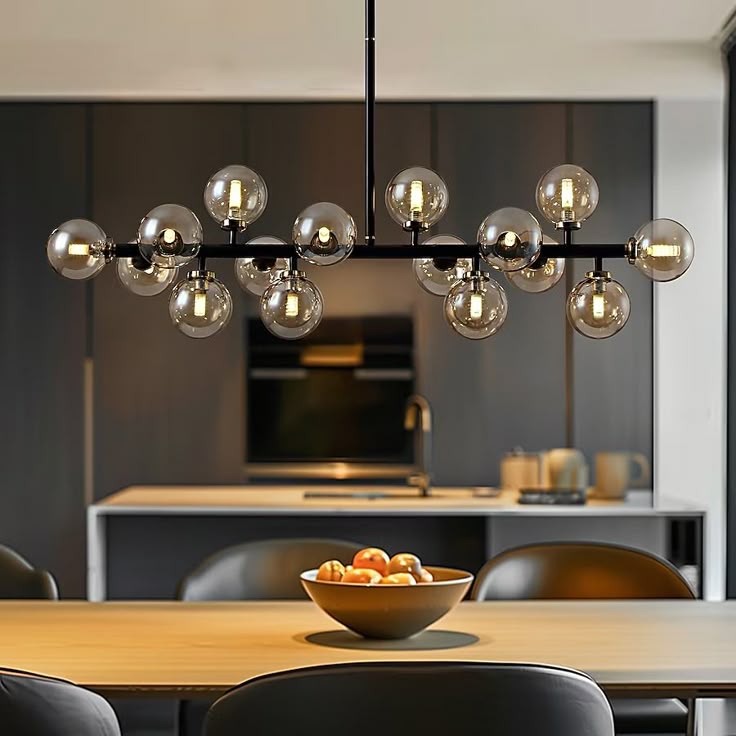 Modern Linear 16-Light Polished Black Beaded Chandelier