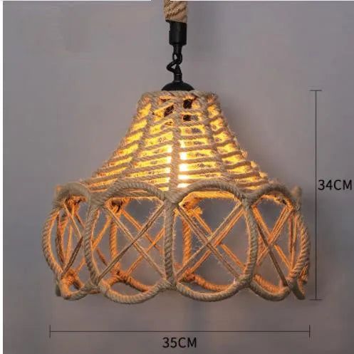 Boho Woven Rope Pendant Light – Handcrafted Beige Hemp Ceiling Lamp (E26, 35cm, Adjustable Height)