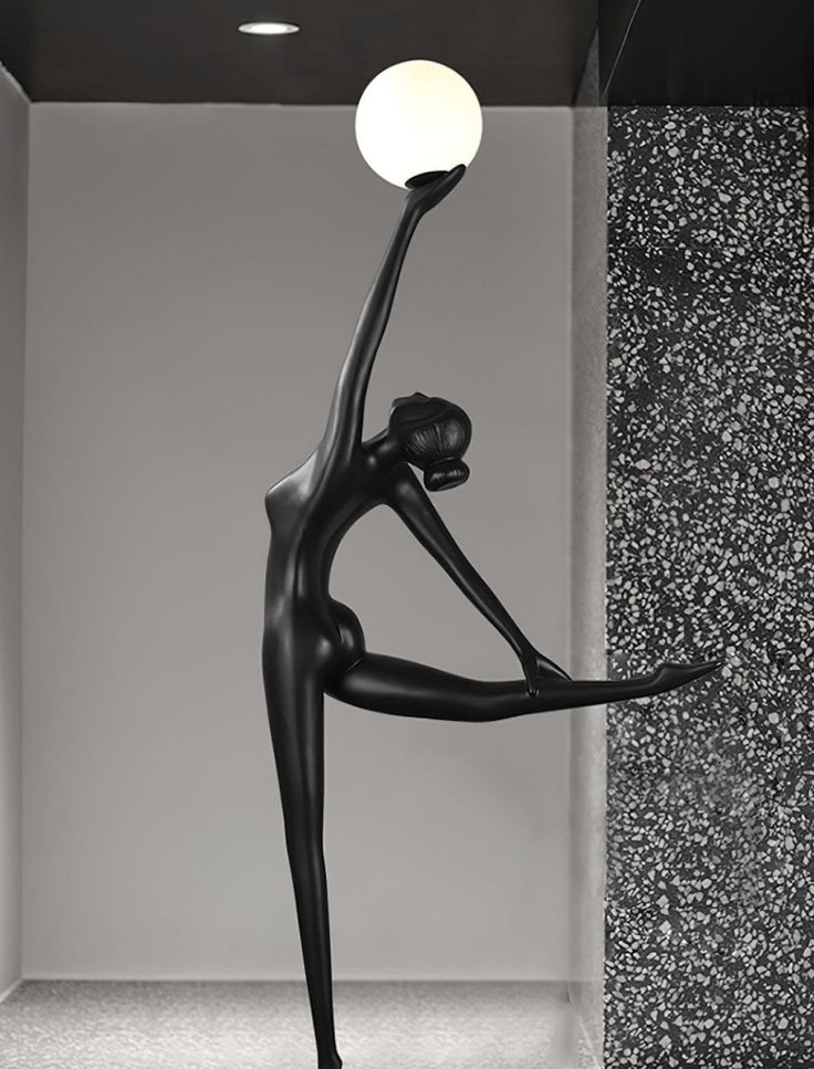 Sculpture Floor Lamp– Artistic Resin Figure Standing Light with Glass Shade for Living Room, Bedroom, Hotel & Gallery Decor