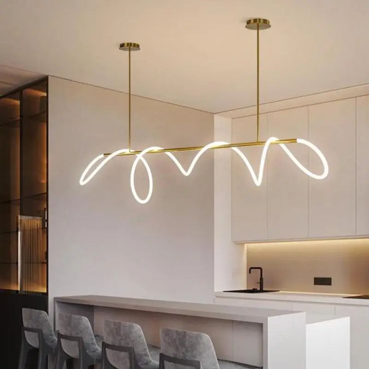 Gold Modern LED Linear Chandelier β Adjustable Nordic Pendant Light for Kitchen Island, Dining Room & Living Room
