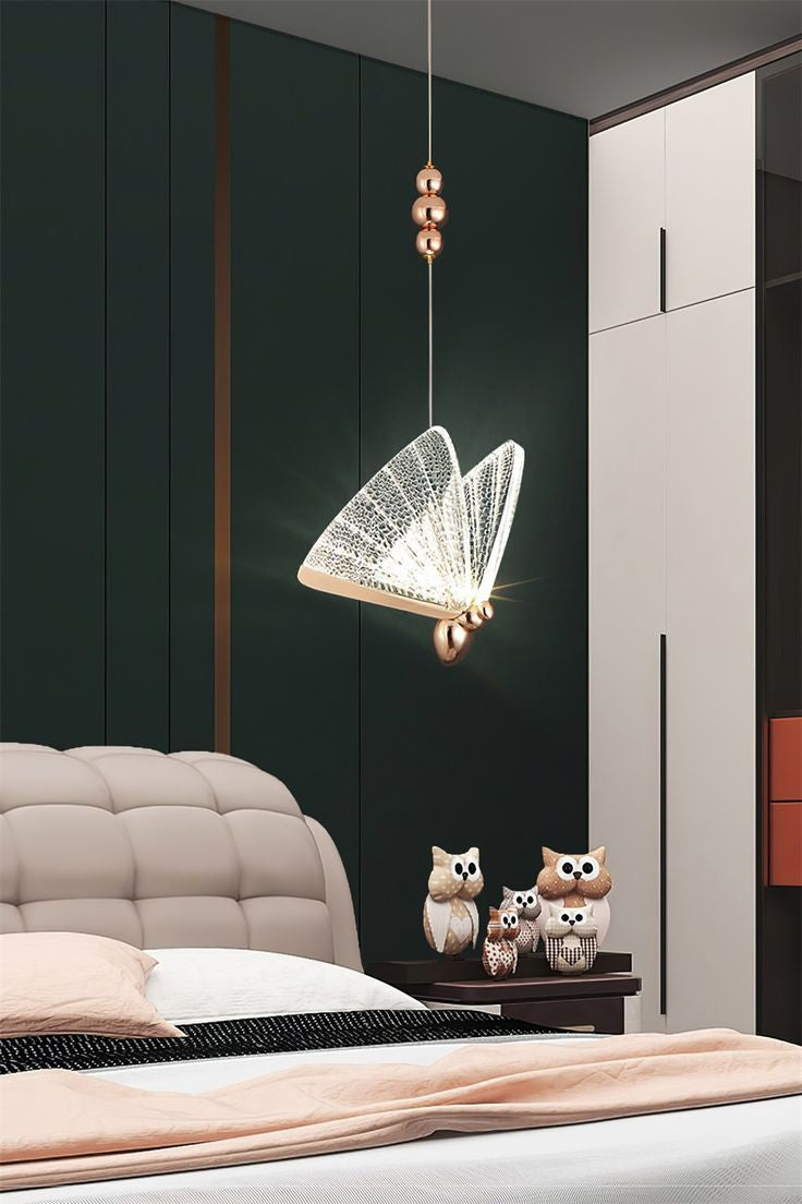 1-Light Gold Butterfly Bedside Hanging Pendant Ceiling Lamp β Elegant Warm Glow for Your Space