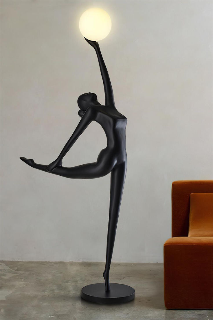 Sculpture Floor Lamp– Artistic Resin Figure Standing Light with Glass Shade for Living Room, Bedroom, Hotel & Gallery Decor