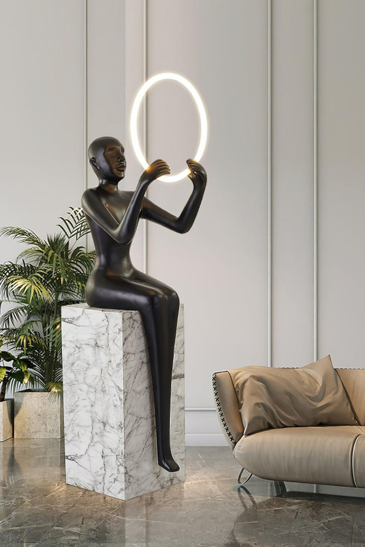 Lovera Marble Base LED Floor Lamp β Black Resin Shade Standing Light for Living Room, Home Decor & Luxury Interiors